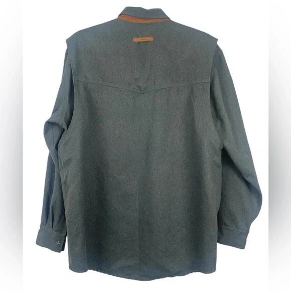 Schnees rifleman flannel shacket in grey w/leather trim collar. Size large GUC - Picture 6 of 11